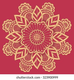 Vector ornamental round lace with damask and arabesque elements. Mehndi style. Orient traditional ornament.