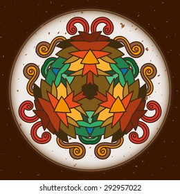 Vector ornamental round pattern. Colorful hand draw ornament with floral elements on an abstract background.