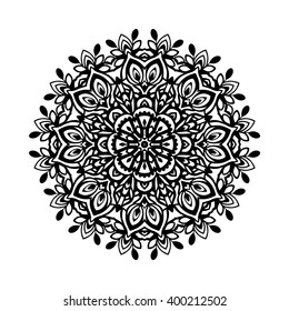 Vector ornamental round pattern. Traditional contrast decor on white background.