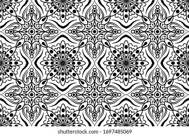 vector Ornamental Seamless Line Pattern. repeating Texture pattern, Oriental Geometric Ornament, monochrome, black and white.The protective layer for banknotes, diplomas and certificates.