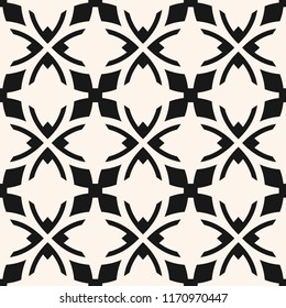 Vector ornamental seamless pattern. Abstract monochrome texture in gothic style. Black and white floral ornament background with curved shapes, crosses, repeat geometric tiles. Design for decor, print