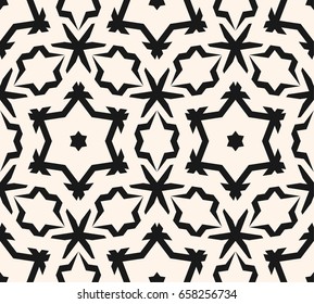 Vector ornamental seamless pattern, abstract monochrome linear texture, geometric floral figures, stars. Stylish ornament background, repeat tiles. Elegant design element for prints, decor, furniture