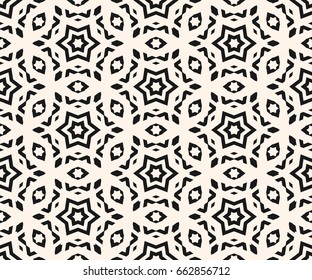 Vector ornamental seamless pattern, abstract monochrome linear texture, geometric figures, stars, rhombuses. Stylish ornament background, repeat tiles. Elegant design for prints, decor, fabric, cloth