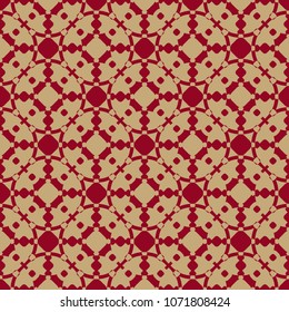 Vector ornamental seamless pattern in Asian style. Traditional elegant abstract texture in gold and red colors. Festive geometric background. Delicate repeat design for decor, textile, fabric, cloth