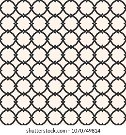 Vector ornamental seamless pattern with carved grid, lattice, mesh, net, repeat geometric tiles. Elegant black and white ornament in Moroccan style. Simple abstract background texture. Stylish design