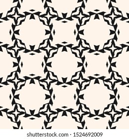 Vector ornamental seamless pattern with carved grid, lattice, net, mesh, diamonds, floral silhouettes. Delicate abstract geometric background. Simple black and white ornament texture. Repeat design