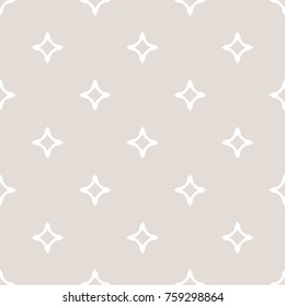 Vector ornamental seamless pattern with diamond shapes, stars. Abstract geometric texture in soft pastel colors, white and beige. Subtle repeat background. Design for decor, prints, wallpaper, textile