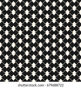 Vector ornamental seamless pattern. Elegant geometric ornament with curved lines, triangles, bows. Stylish abstract black & white background texture. Design for decor, fabric, cloth, textile, prints