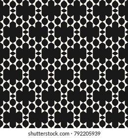 Vector ornamental seamless pattern in ethnic style. Black and white tribal ornament with simple geometric shapes, carved grid, lattice. Abstract repeat background texture, traditional folk design