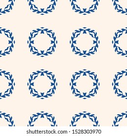 Vector ornamental seamless pattern with floral silhouettes, diamond shapes. Vintage abstract geometric background. Simple blue and white ornament texture. Repeat design for decor, fabric, ceramic