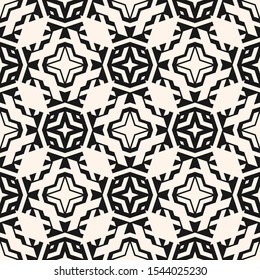 Vector ornamental seamless pattern. Floral geometric background, repeat tiles, diamonds, stars, flowers, grid, lattice. Abstract black and white ornament texture. Oriental style monochrome design