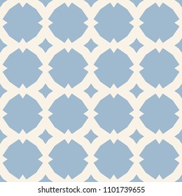 Vector ornamental seamless pattern with star shapes, grid, lattice, net, repeat geometric tiles. Blue and white ornament in Moroccan style. Simple abstract floral background texture. Elegant design