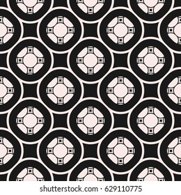 Vector ornamental seamless pattern for tiling. Geometric circular figures, symmetric grid, abstract monochrome square background. Design element for prints, home decor, textile, fabric, cloth, ceramic