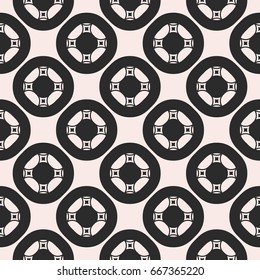 Vector ornamental seamless pattern for tiling. Geometric circular figures, symmetric grid, abstract monochrome square background. Design element for prints, decor, textile, fabric, cloth, digital, web
