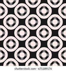Vector ornamental seamless pattern for tiling. Geometric circular figures, symmetric grid, abstract monochrome square background. Design element for prints, embossing, decor, fabric, cloth, ceramic