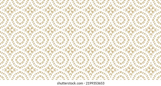 Vector ornamental seamless pattern in traditional arabian, moroccan, turkish style. Golden abstract mosaic background texture with stars, floral shapes. Gold and white ornament. Premium repeat design