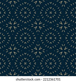 Vektorschmuck nahtlos im traditionellen östlichen Stil. Goldene abstrakte Mosaikhintergrundstruktur mit Linien, Sternen, Blumenformen. Gold und Schwarz minimale Ornamente. Elegantes, wiederholtes Geo-Design