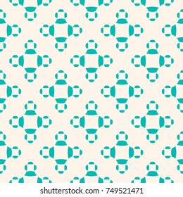 Vector ornamental seamless pattern in turquoise and beige color palette. Abstract texture with simple geometric figures, floral shapes. Stylish minimal background, repeat tiles. Decorative design