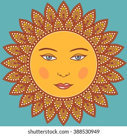 vector ornamental sun with face
