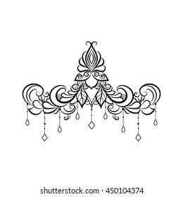 Vector ornamental Tattoo Lotus, Hand drawn illustration in doodle style.