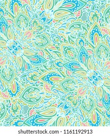 Vector ornamental texture, turquoise - blue, pale green and orange colors