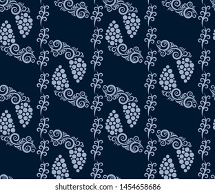 Vector ornamental vine grapes decorative background. Ethnic seamless pattern ornament. Vector pattern