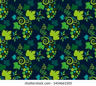 Vector ornamental vine grapes decorative background. Ethnic seamless pattern ornament. Vector pattern
