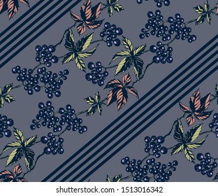Vector ornamental vine grapes decorative background. Ethnic seamless pattern ornament. Vector pattern