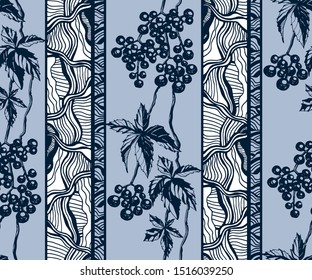 Vector ornamental vine grapes decorative background. Ethnic seamless pattern ornament. Vector pattern