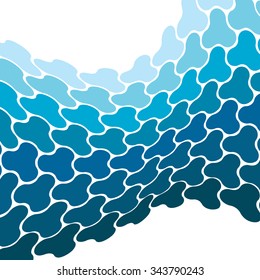 Vector ornamental wave with blue geometrical element on white. Abstract background.