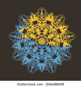 Vector ornament-mandala in the colors of the Canary Cabin palette, Scandi style. Ability to change to any size without loss of quality.