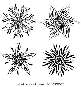 Vector ornaments, abstract flowers,Tattoo. Isolated