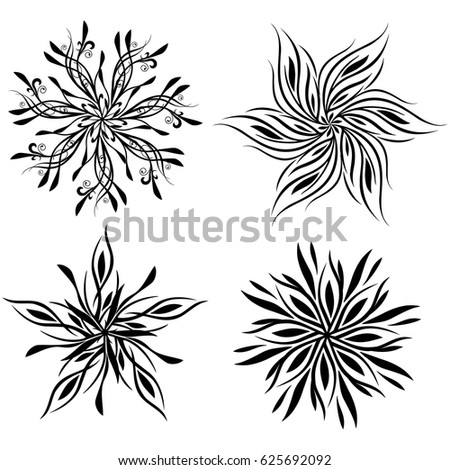 Vector ornaments, abstract flowers,Tattoo. Isolated
