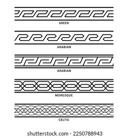 Vector ornaments arabian, greek, moresque, celtic patterns