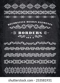 Vector Ornaments Borders. Decorative Design Elements. Vintage style. Set 2. Chalk Board Background