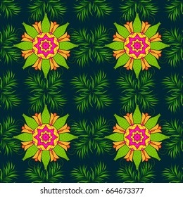 Vector ornaments. Seamless pattern with flowers. Seamless pattern can be used for wallpaper, web page background, surface textures. Ornate zentangle texture, endless pattern with abstract flowers.
