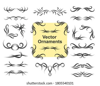 Vector ornaments, set of vintage calligraphic design elements  for page decoration, invitations, frame design isolated on white