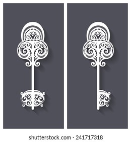 Vector Ornate Antique Key with Long Shadow