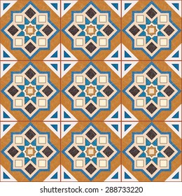 Vector ornate background in Arabian style. Seamless geometric pattern with cracked effect.  Brown and blue colors.