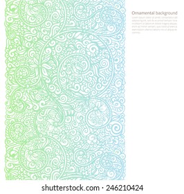 Vector ornate background with copy space, blue and green light ornament isolated on white page