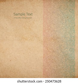 Vector ornate background with copy space, color faded out of time ornament on old cardboard