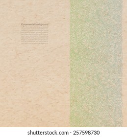 Vector ornate background with copy space, faded paint ornament on old cardboard