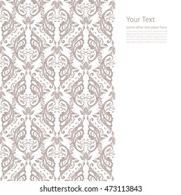 Vector ornate background with copy space, coffee brown floral ornament isolated on white page