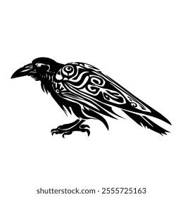 Vector Ornate Black Line Crow