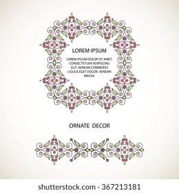 Vector ornate border. Elegant element for design template, place for text. Floral border. Lace decor for birthday and greeting card, wedding invitation.