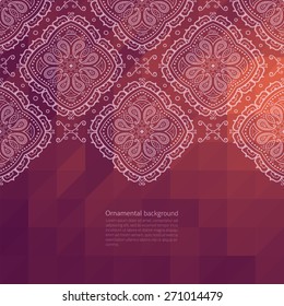 Vector ornate border on triangle flat background