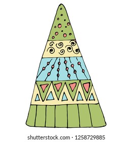 Vector Ornate Colored Christmas tree. Patterned Objects for Greeting Cards, Holiday Greetings. New Year and Christmas Template