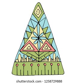Vector Ornate Colored Christmas tree. Patterned Objects for Greeting Cards, Holiday Greetings. New Year and Christmas Template