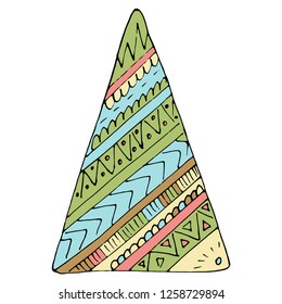 Vector Ornate Colored Christmas tree. Patterned Objects for Greeting Cards, Holiday Greetings. New Year and Christmas Template