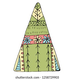Vector Ornate Colored Christmas tree. Patterned Objects for Greeting Cards, Holiday Greetings. New Year and Christmas Template